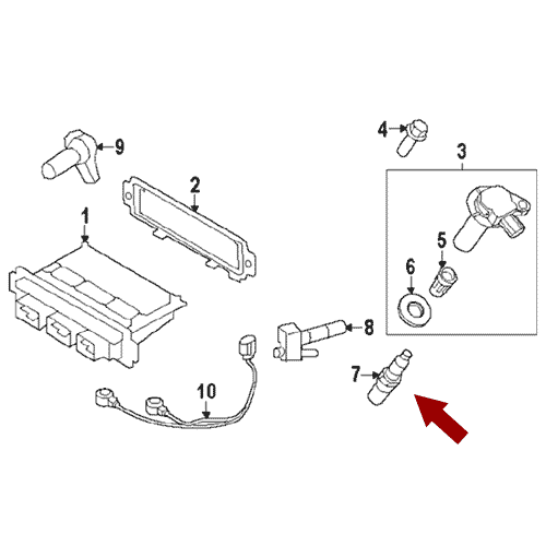 Схема расположения свечи зажигания Ford Edge | Форд Эдж 11–18 года выпуска