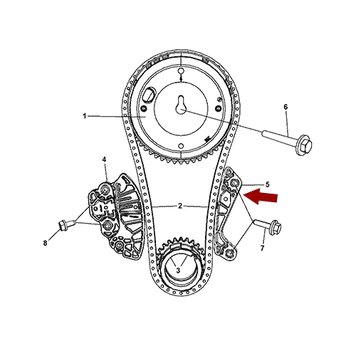 Схема расположения успокоителя цепи ГРМ на Jeep Grand Cherokee | Джип Гранд Чероки 09–17 года выпуска